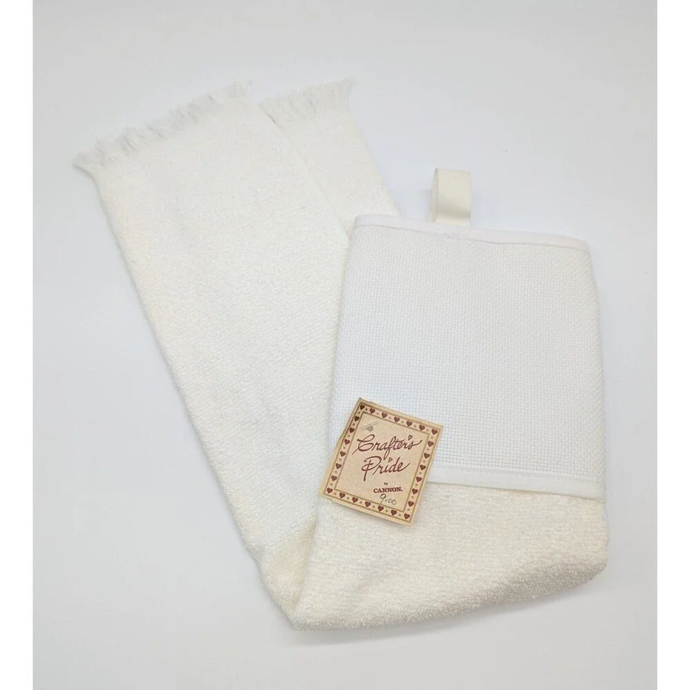 Cannon Off-White White Cross Stitch Sports Towel Loop Hanging Towel with Aida